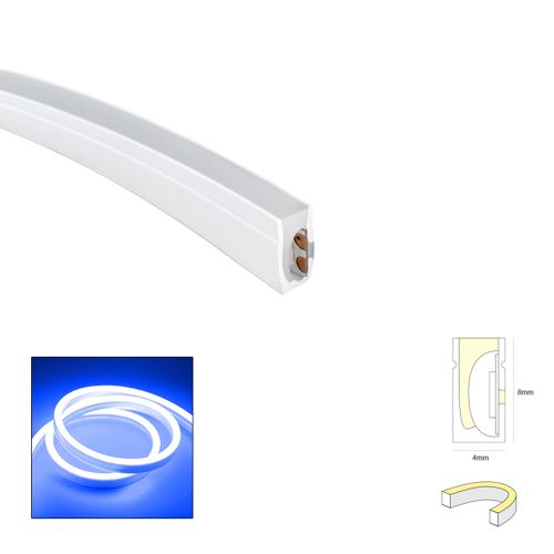 LED NEON STRIP FLAT, SIDE 4X8mm BLUE 6W 24V IP67 1m