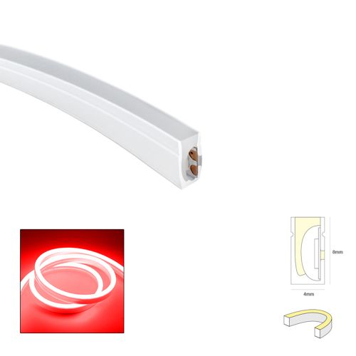 LED NEON STRIP FLAT, SIDE 4X8mm RED 6W 24V IP67 1m
