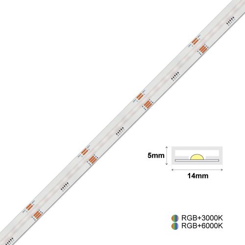 ΤΑΙΝΙΑ LED COB 504L 12W 14MM RGBCW IP67 CRI>90 24VDC 1m